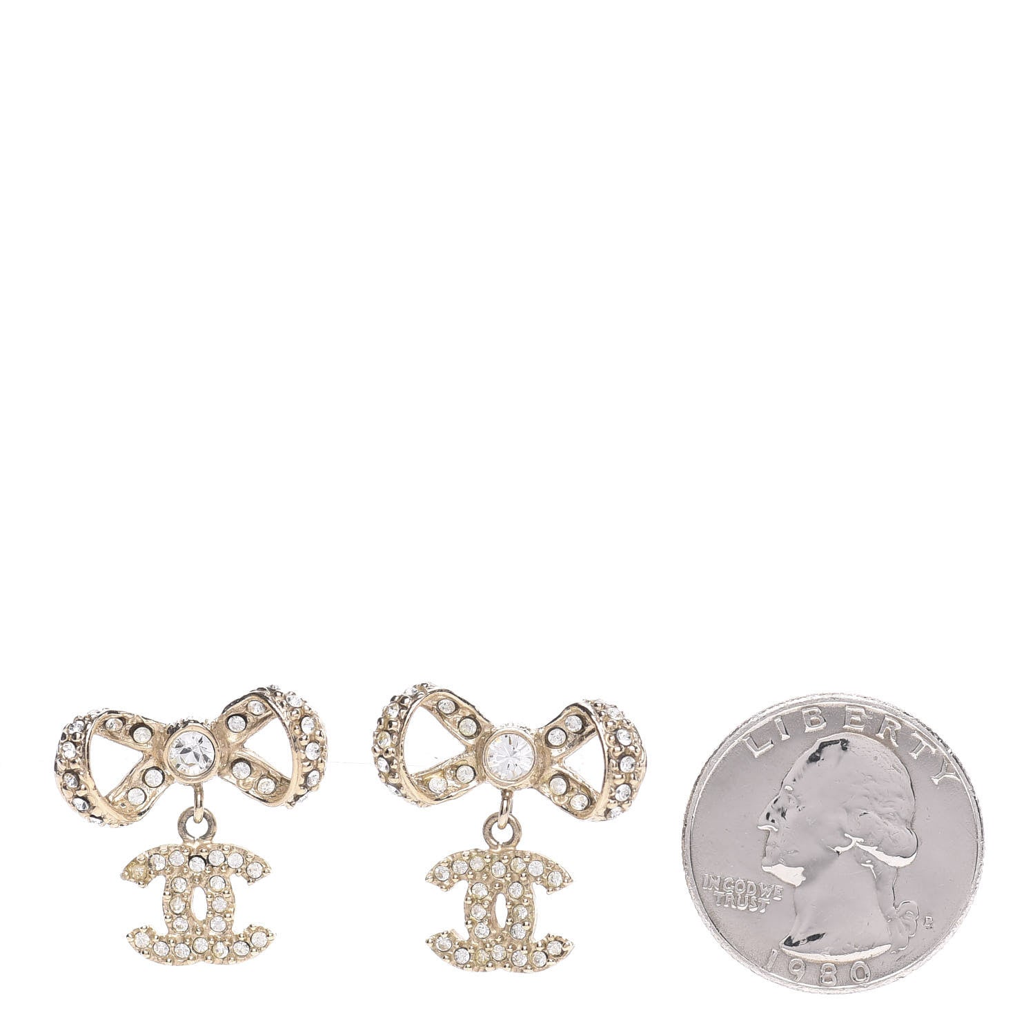 Chanel Crystal CC Bow Drop Earrings Gold 2 of 5