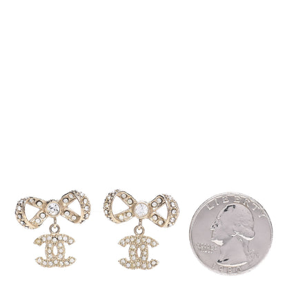 Chanel Crystal CC Bow Drop Earrings Gold 2 of 5