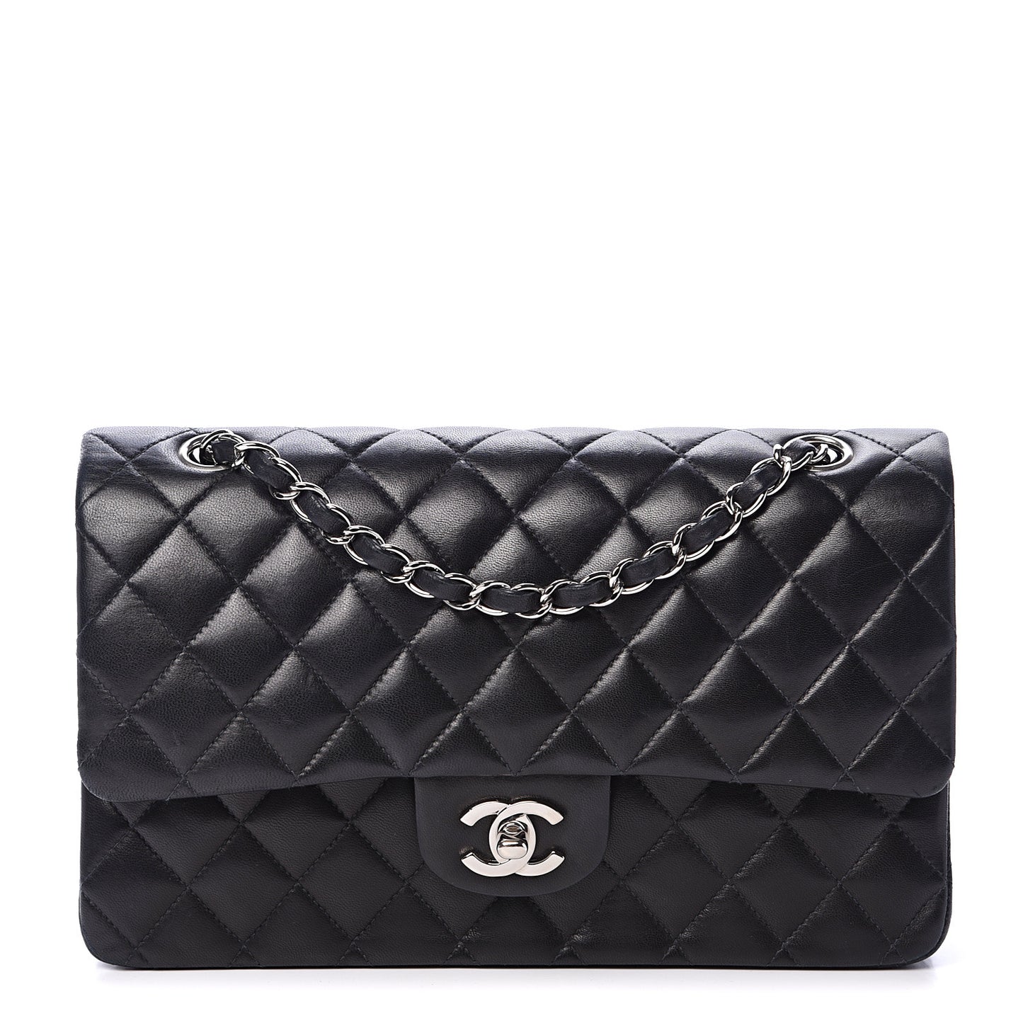 Lambskin Quilted Medium Double Flap Black