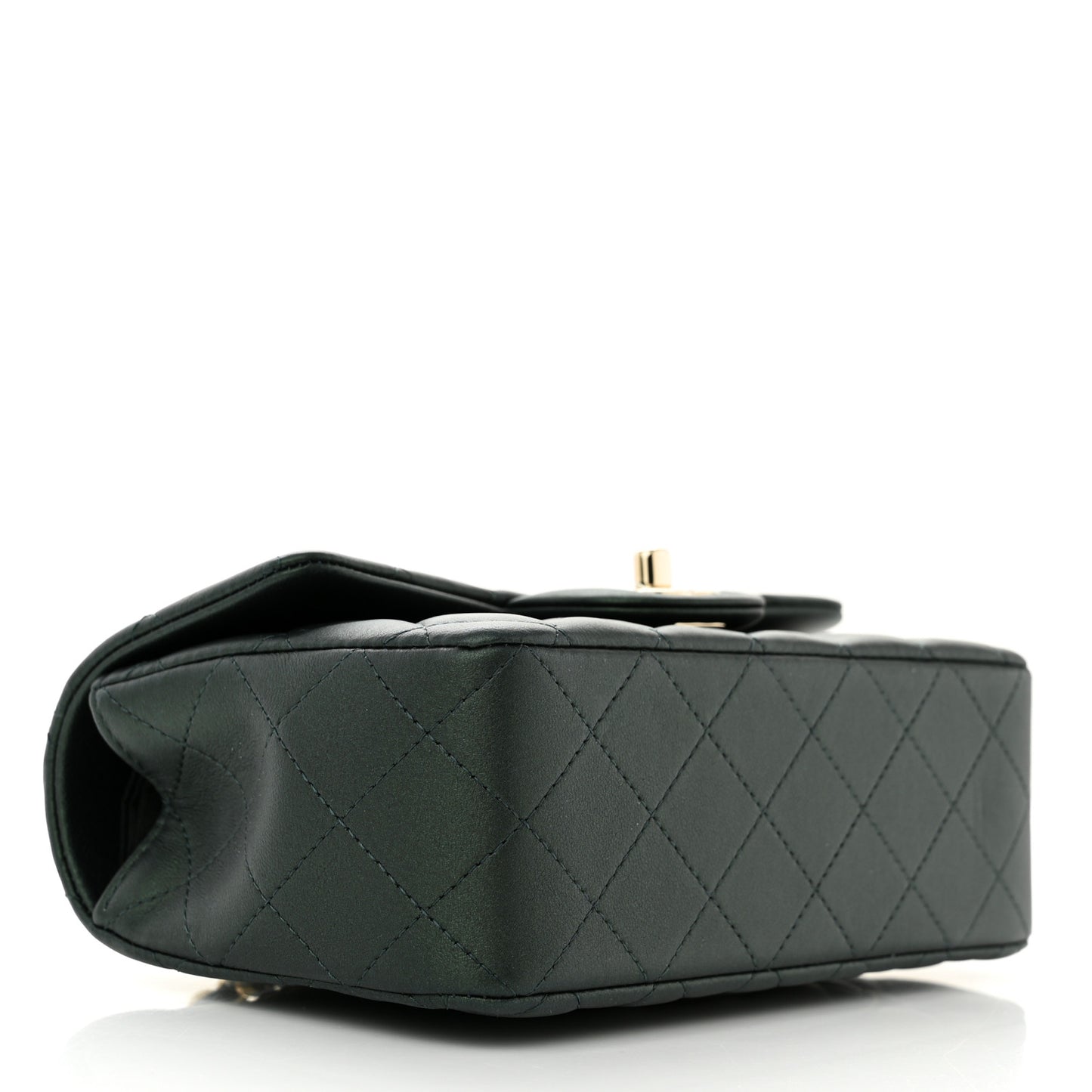 Iridescent Lambskin Quilted Mini Top Handle Rectangular Flap Dark Green