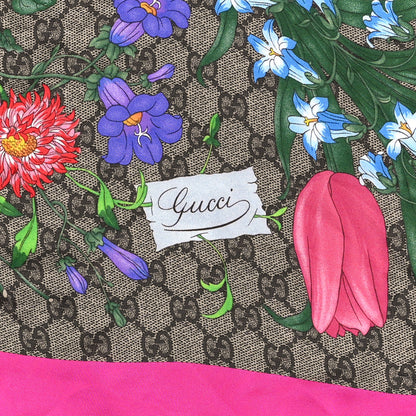 Gucci Silk Twill GG Monogram Flora Fluo GG Square Scarf Beige Pink 3 of 4