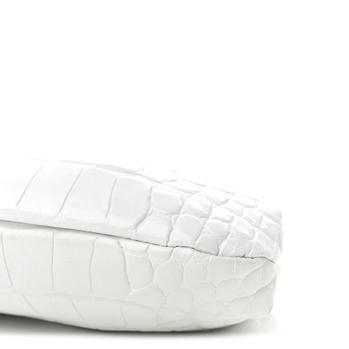 Shiny Supple Calfskin Logo Crocodile Embossed Cloud Clutch XS White