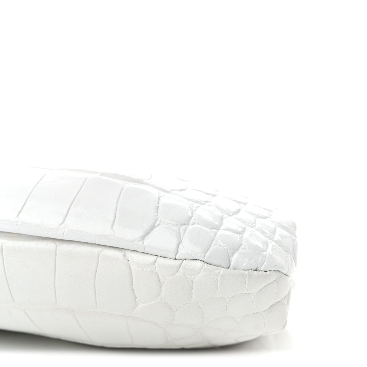 Balenciaga Shiny Supple Calfskin Logo Crocodile Embossed Cloud Clutch XS White 10 of 11