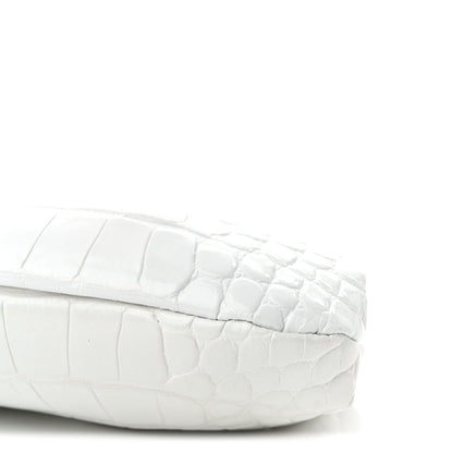 Balenciaga Shiny Supple Calfskin Logo Crocodile Embossed Cloud Clutch XS White 10 of 11