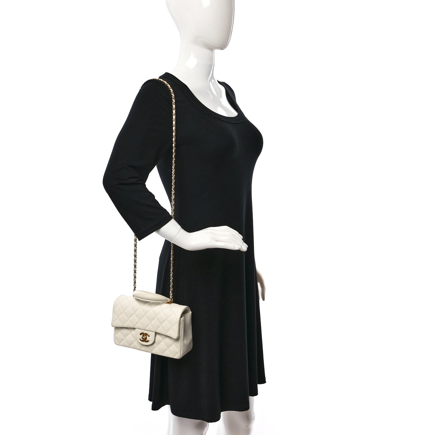 Caviar Quilted Mini Top Handle Rectangular Flap White