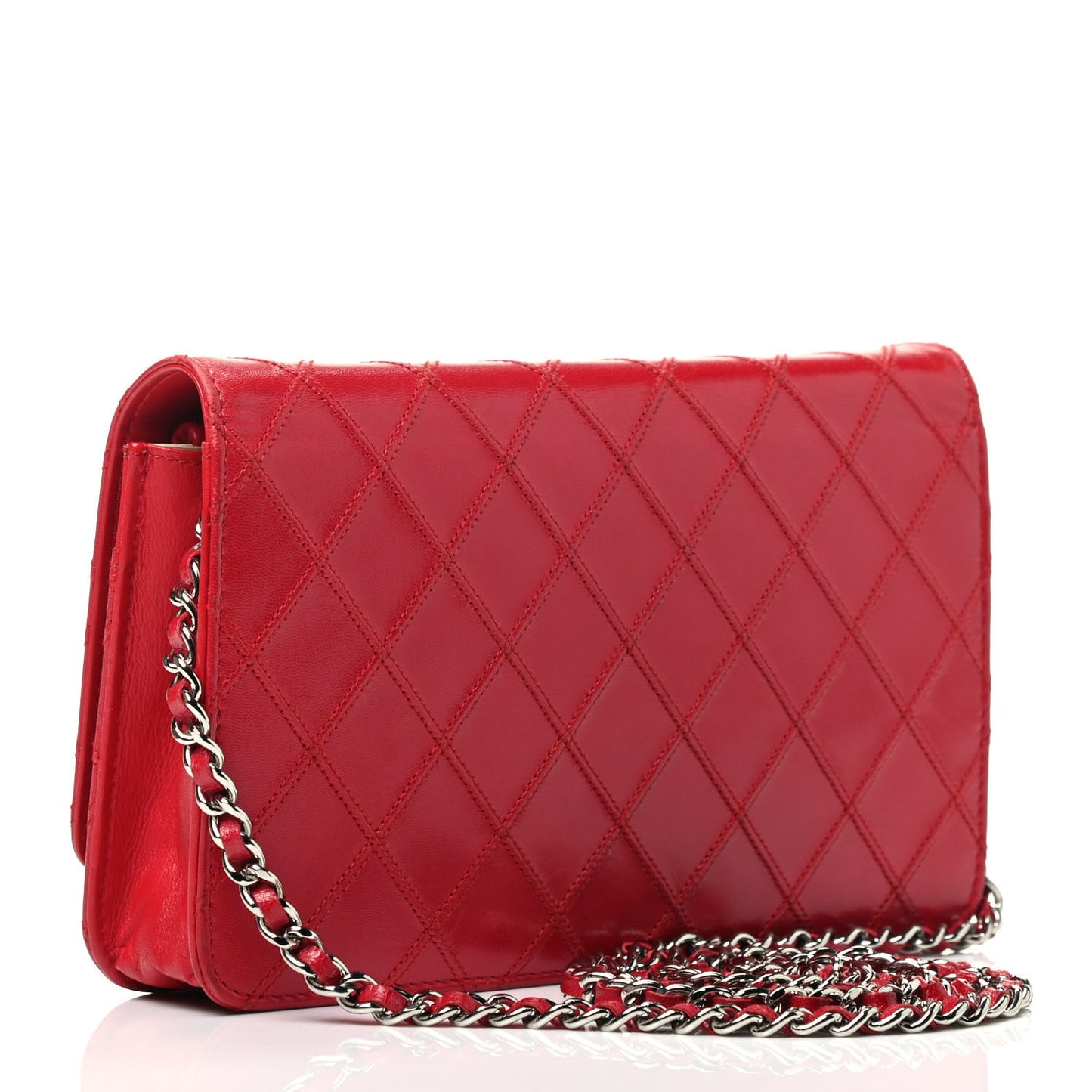 Lambskin Diamond Stitched Wallet On Chain WOC Red