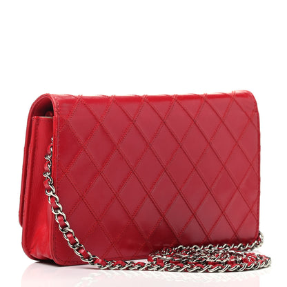 Chanel Lambskin Diamond Stitched Wallet On Chain WOC Red 2 of 3
