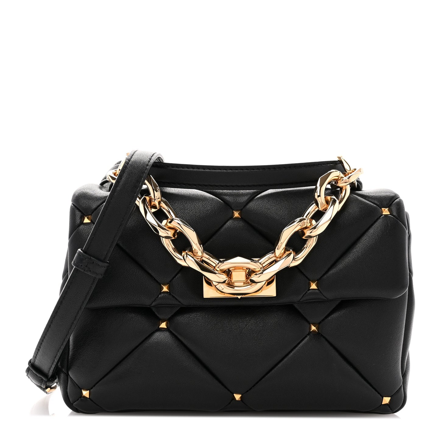 Nappa Medium Roman Stud Shoulder Bag Black