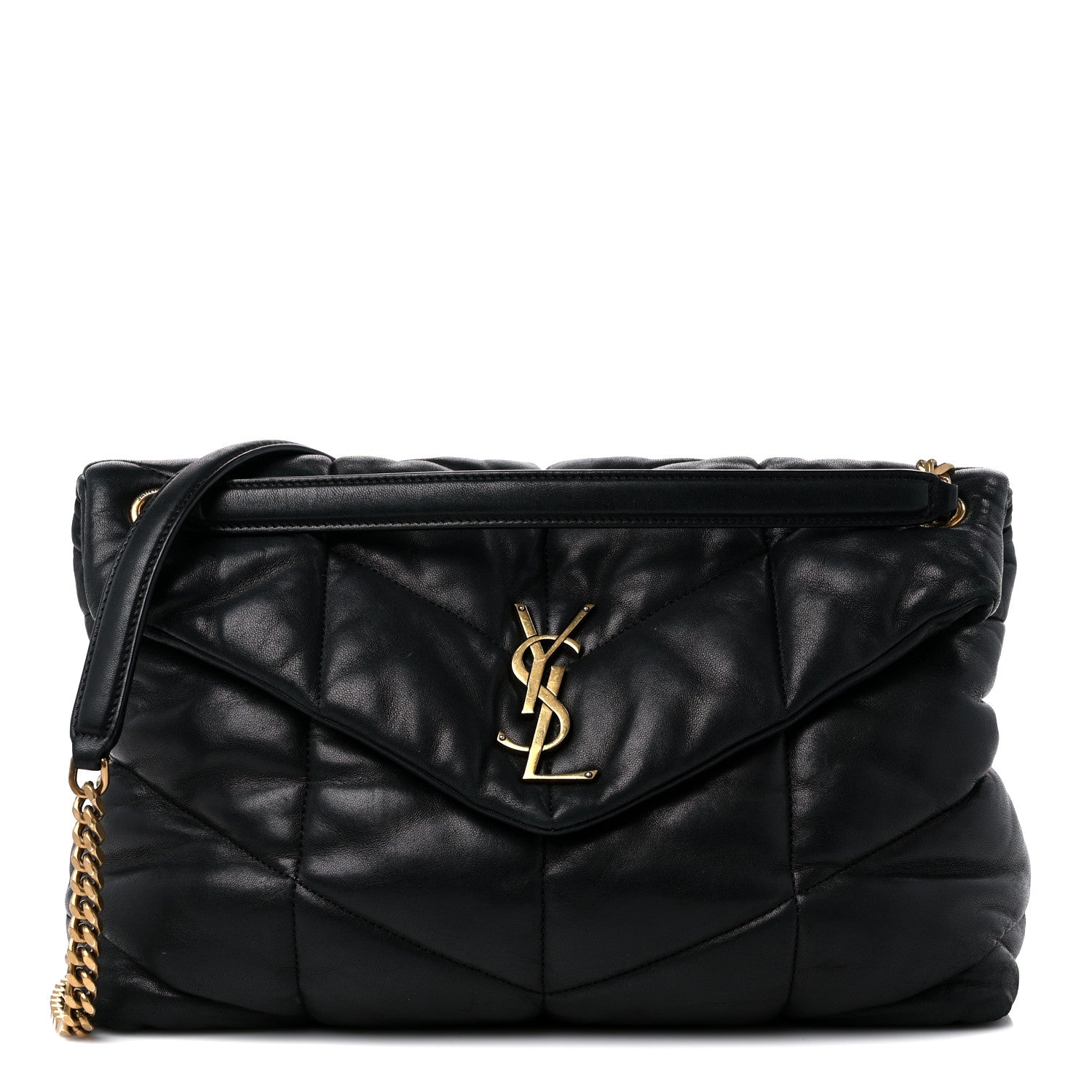 Saint Laurent Lambskin Quilted Medium Loulou Puffer Monogram Chain Satchel Black 1 of 19