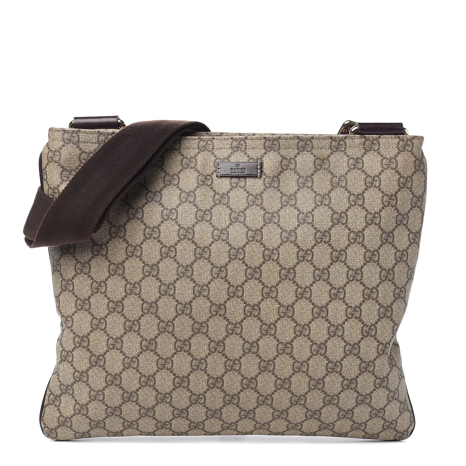 Gucci GG Supreme Monogram Medium Flat Messenger Bag Dark Brown 1 of 9