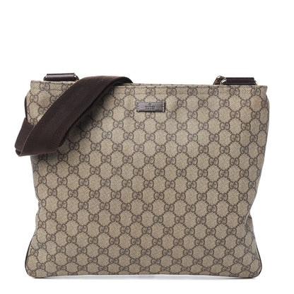 Gucci GG Supreme Monogram Medium Flat Messenger Bag Dark Brown 1 of 9