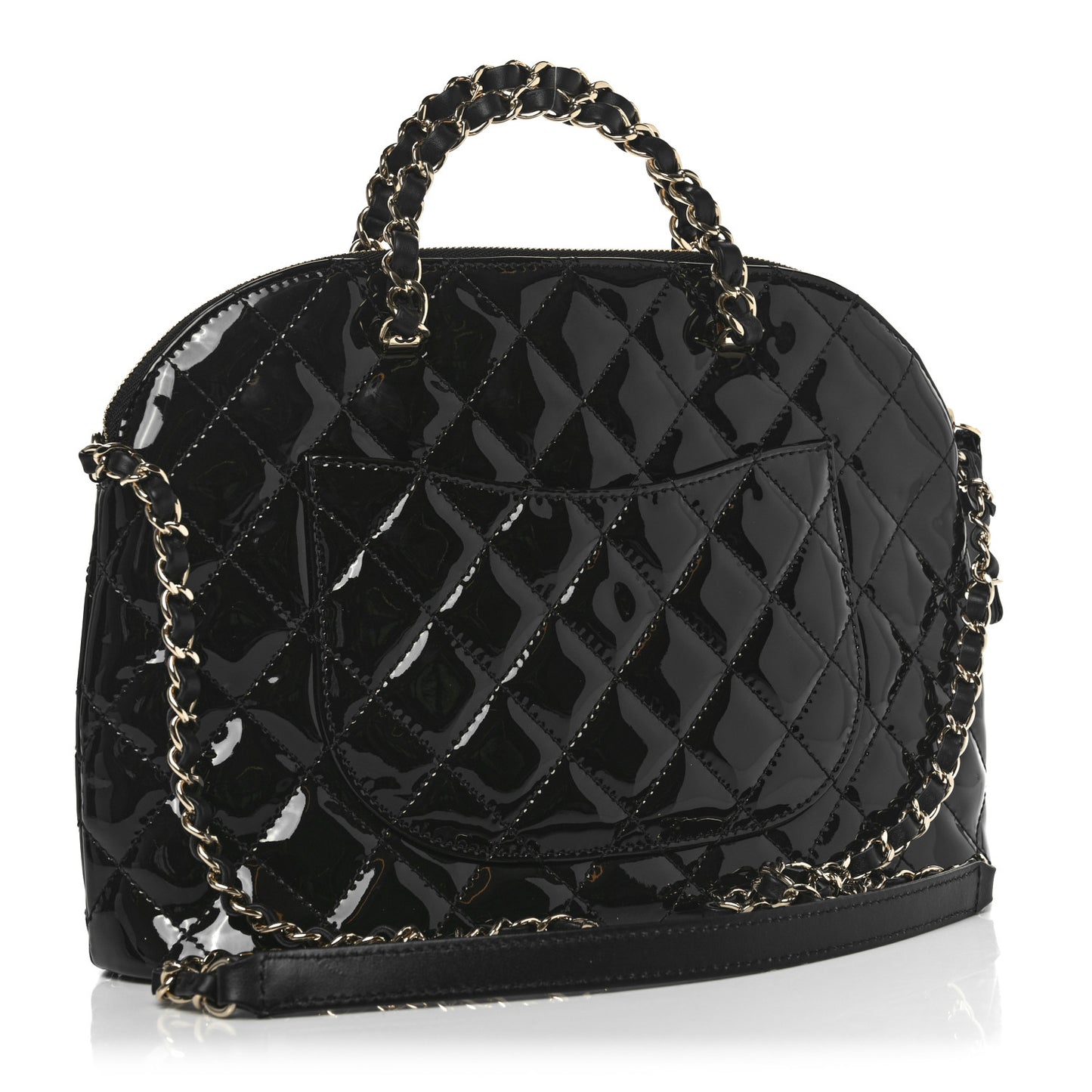 Patent Quilted Shiny Coco Small Shopping Bag Black