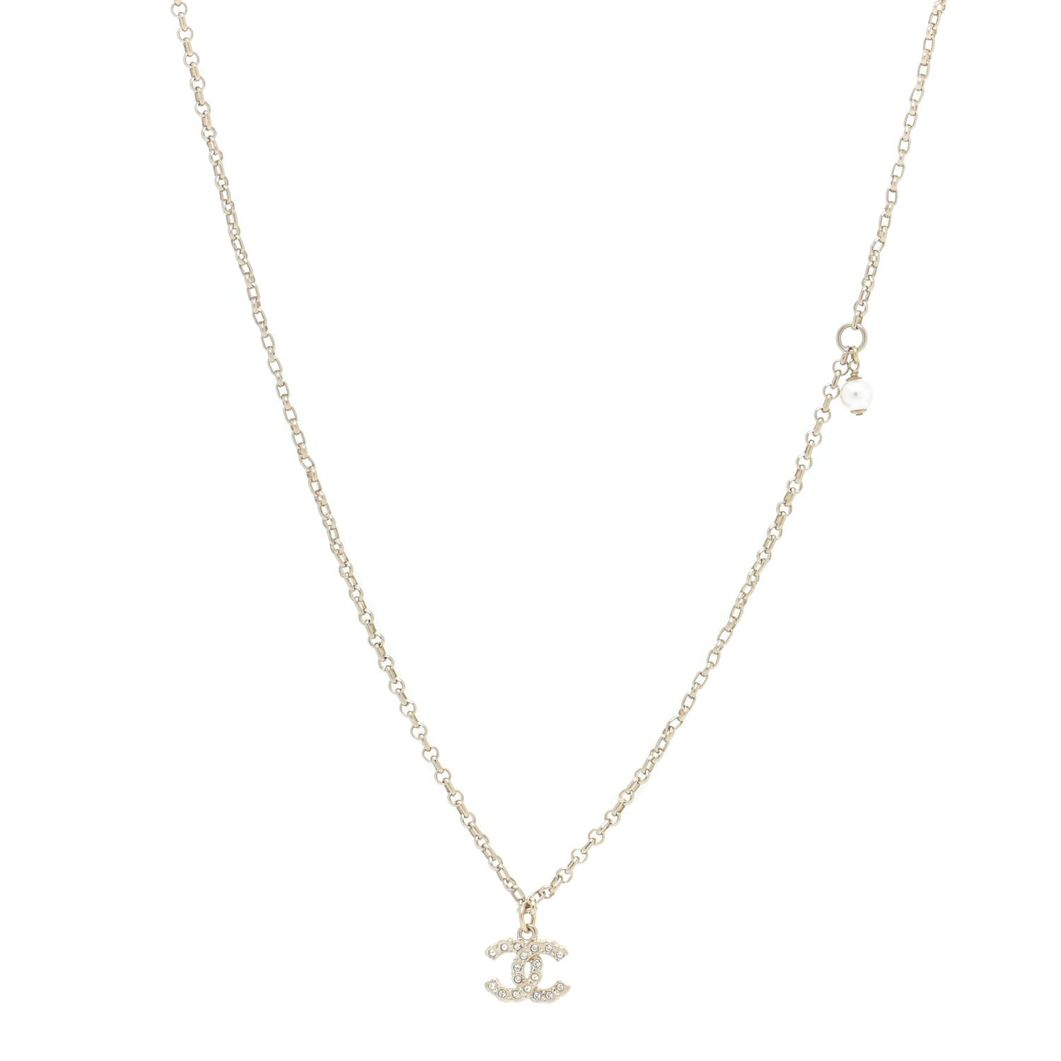 Chanel Pearl Crystal CC Pendant Necklace Gold 1 of 5