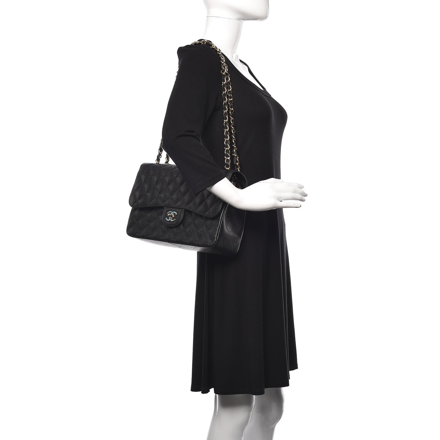 Caviar Quilted Jumbo Double Flap Black