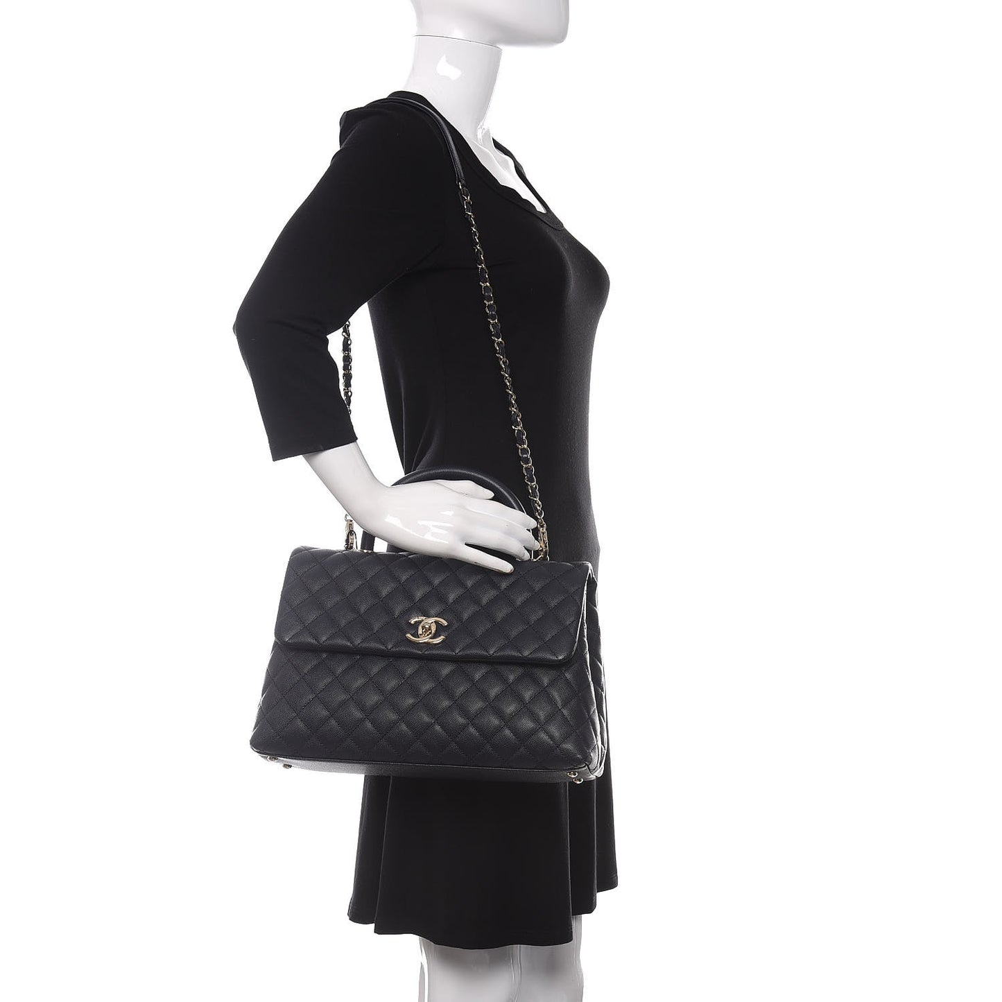 Caviar Quilted Medium Coco Handle Flap Navy Blue