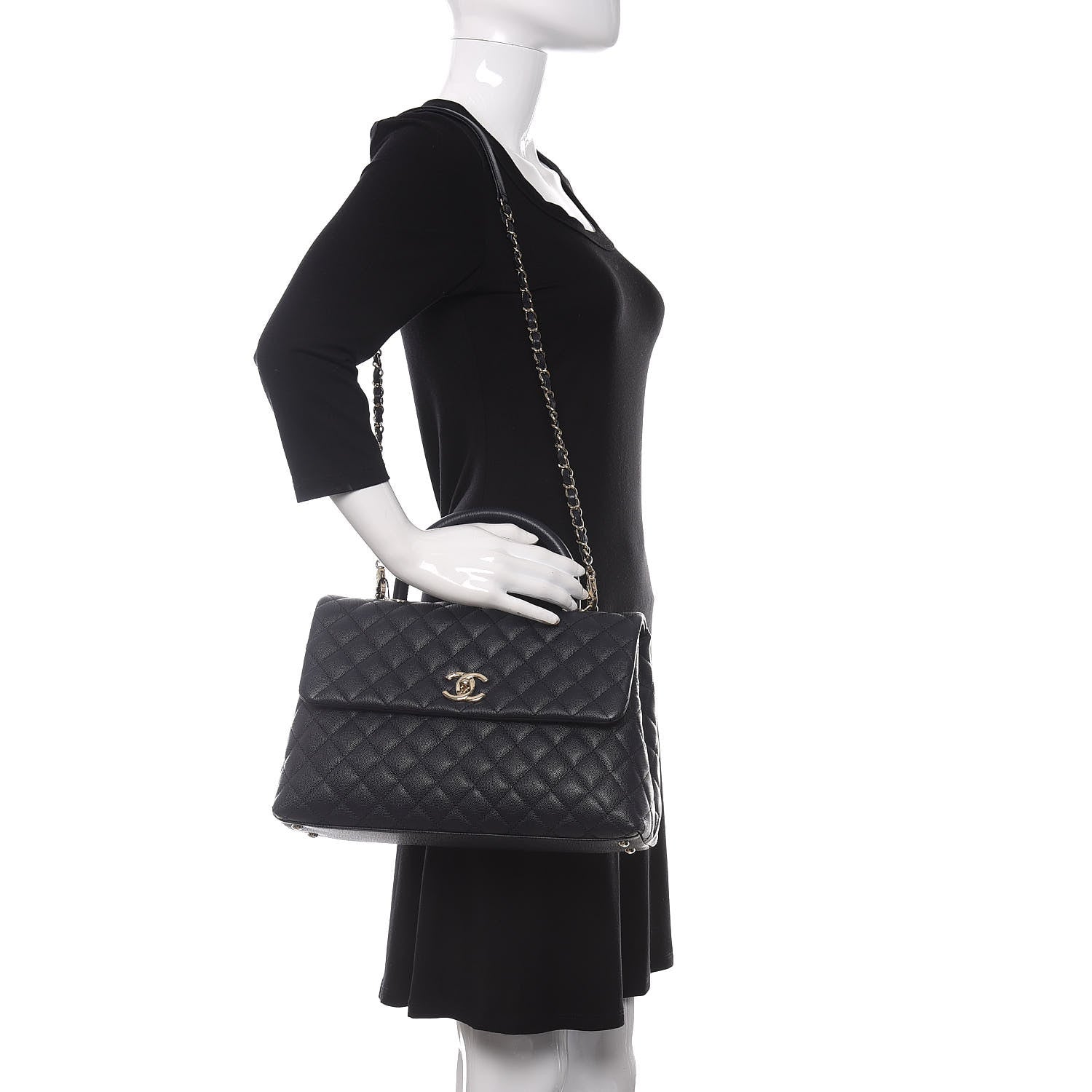 Chanel Caviar Quilted Medium Coco Handle Flap Navy Blue 2 of 11