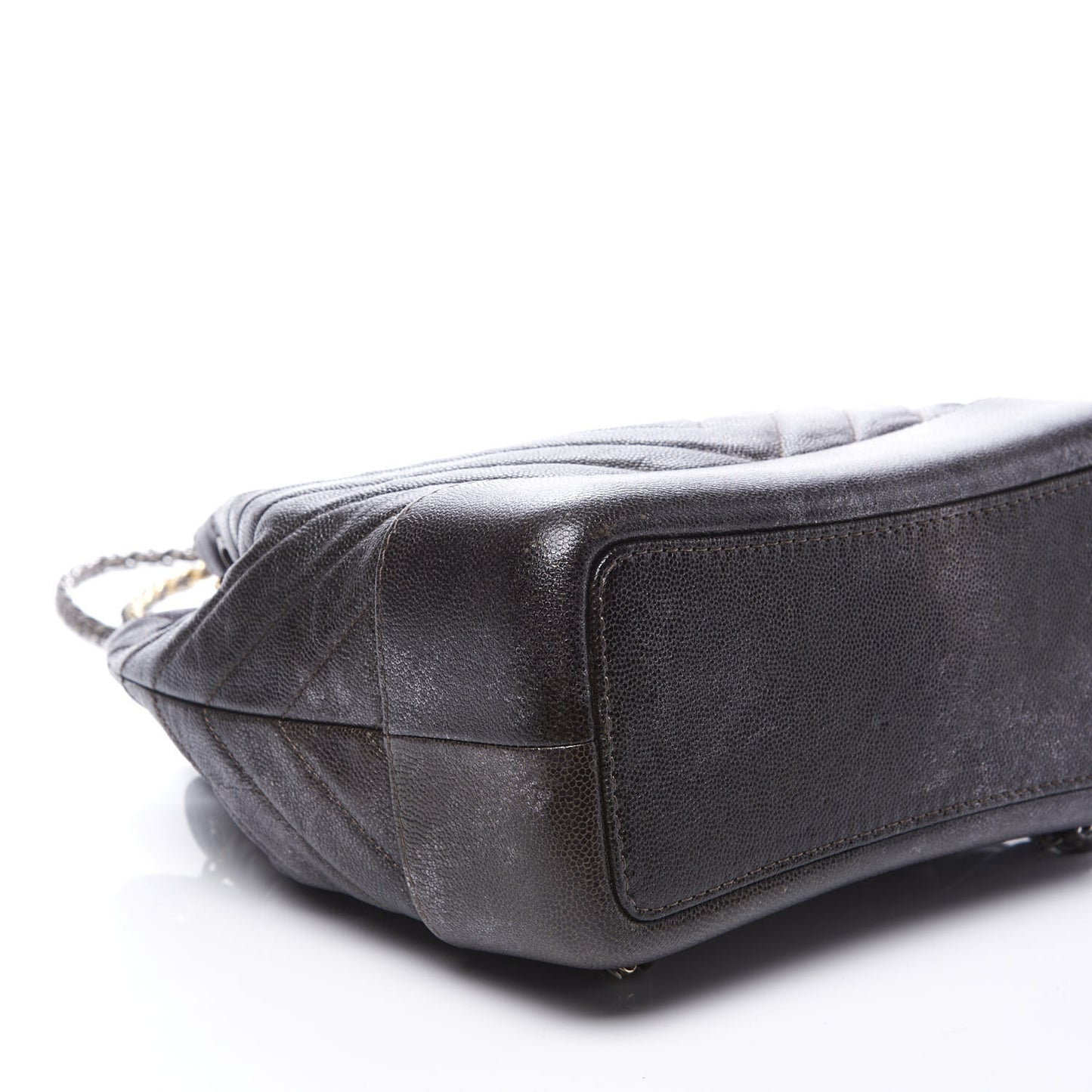 Metallic Grained Goatskin Chevron Quilted Gabrielle Backpack Dark Silver Gold