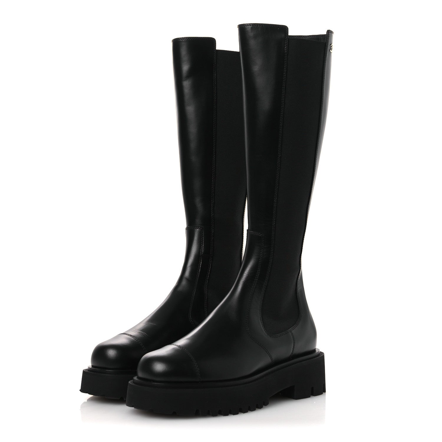 Chanel Calfskin Cap Toe CC Tall Boots 37.5 Black 1839455