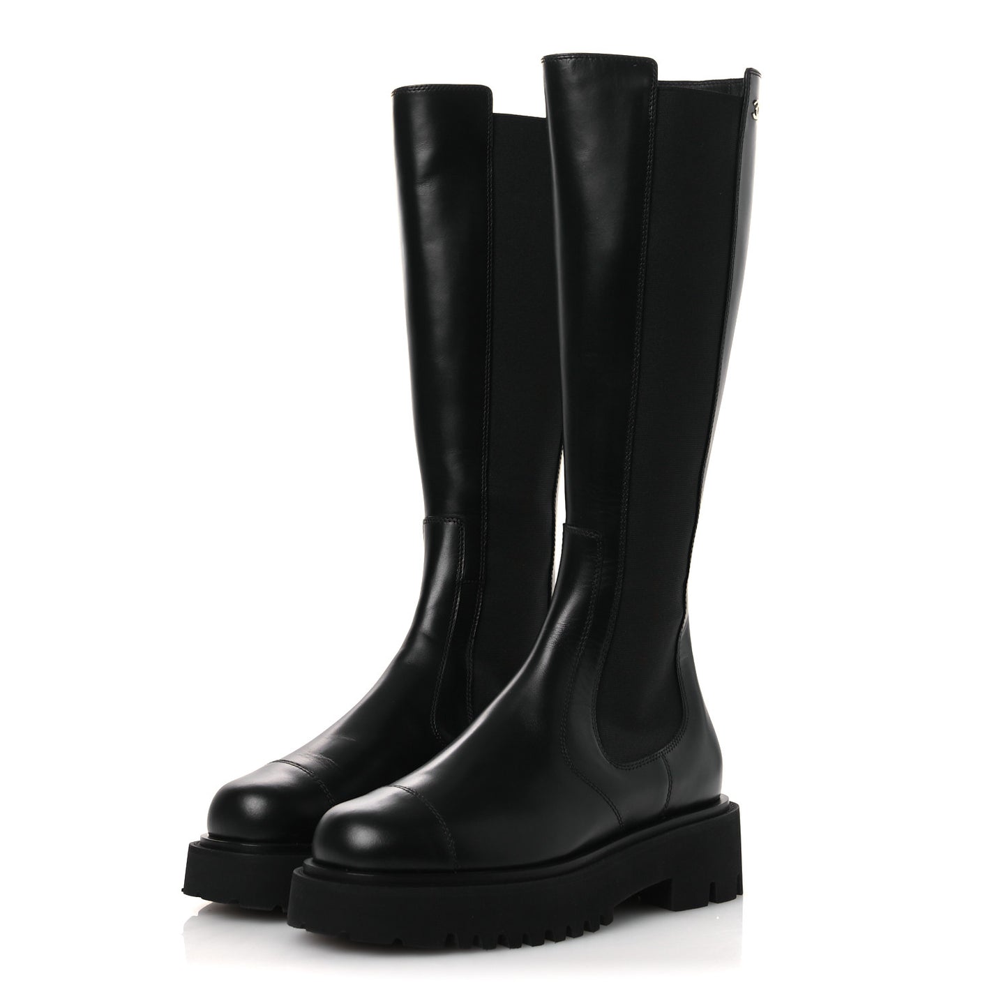 Calfskin Cap Toe CC Tall Boots 37.5 Black