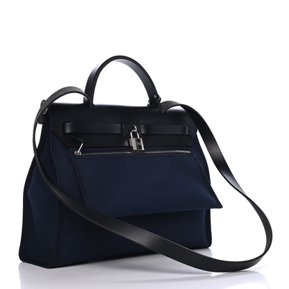Hermes Toile Vache Hunter Herbag Zip PM 31 Bleu Marine Black 2 of 4