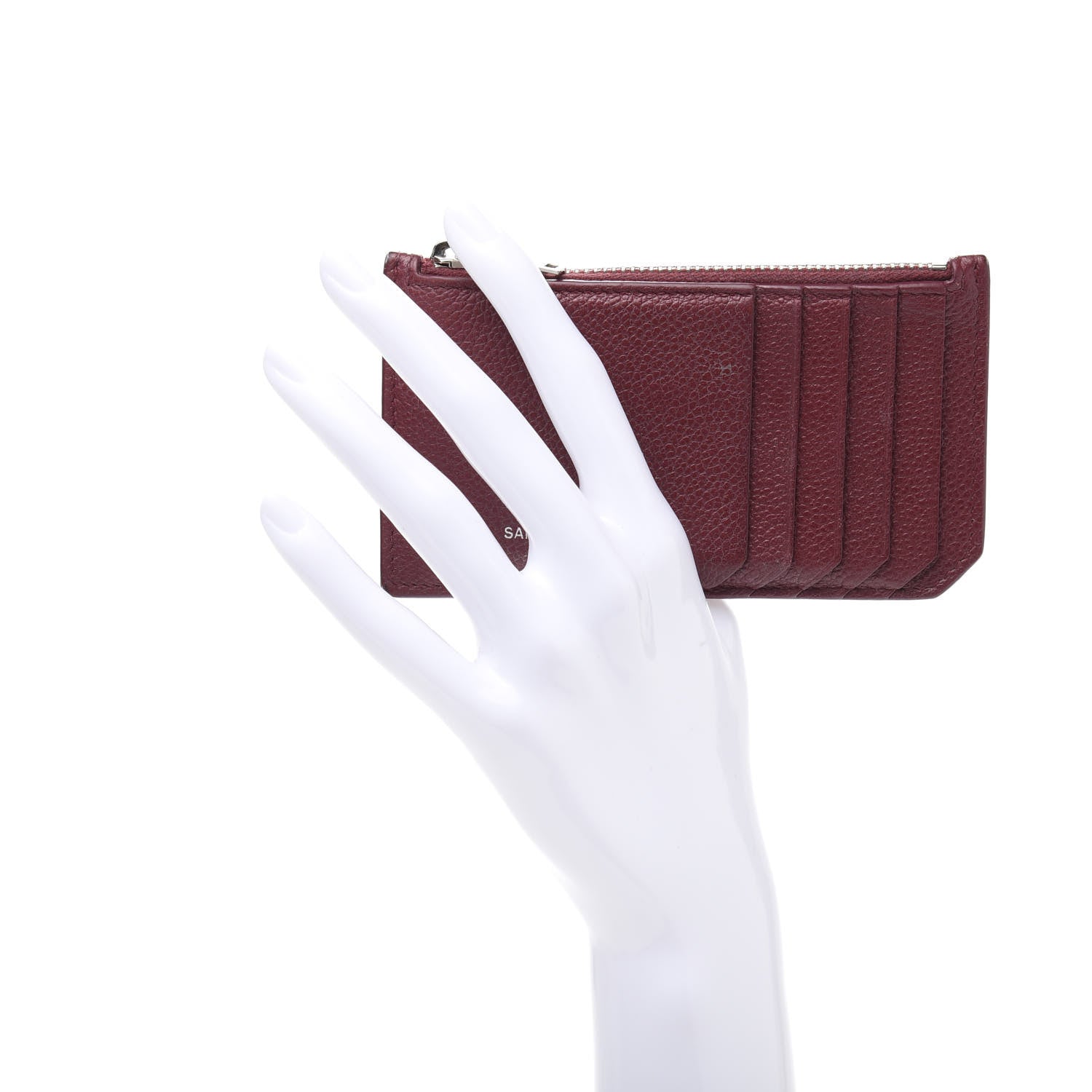 Saint Laurent Grained Calfskin 5 Fragments Zip Pouch Card Holder Burgundy 2 of 9