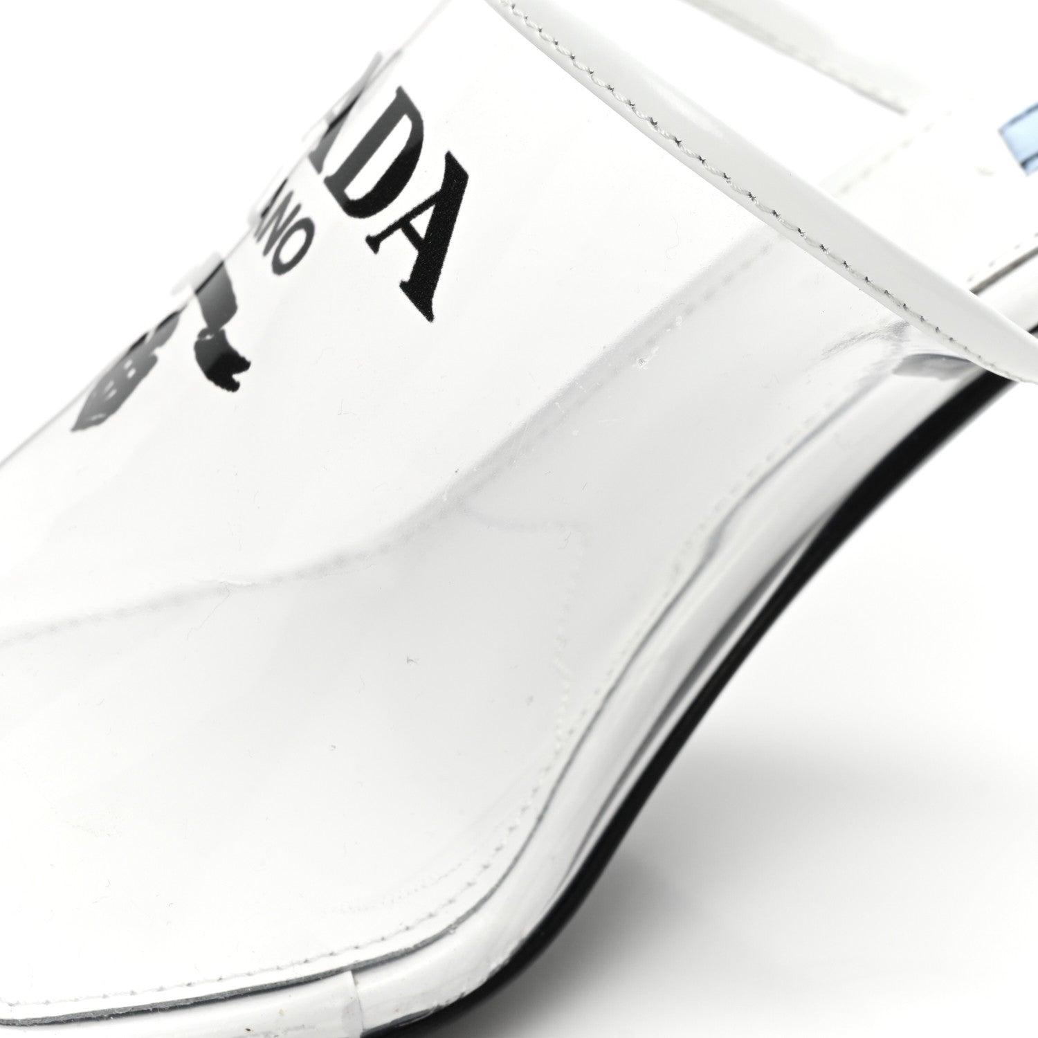 Prada Plexiglass Calfskin Metal Triangle Logo 75mm Slide Sandals 39.5 White 10 of 11