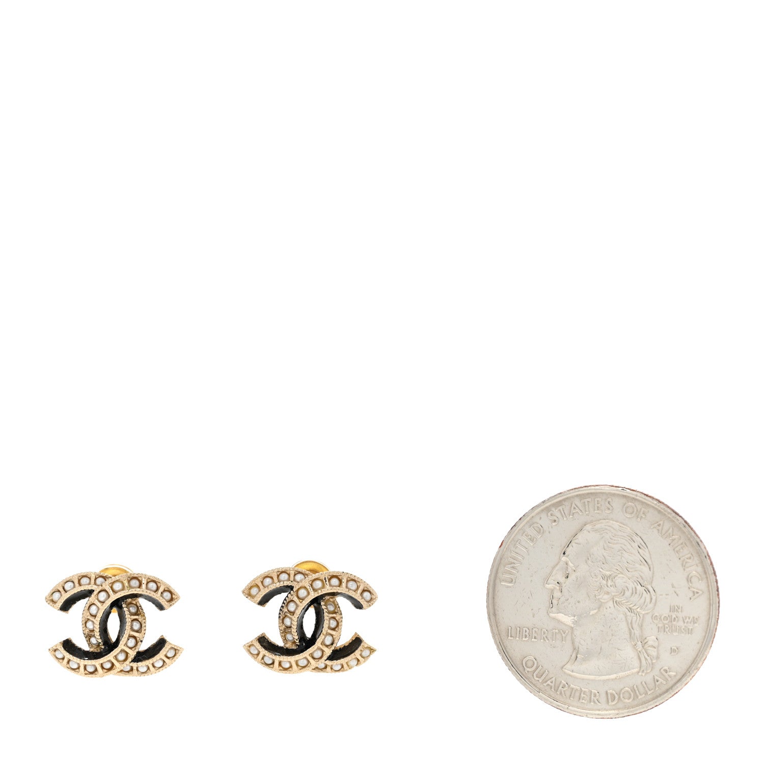 Chanel Metal Pearl Enamel CC Earrings Gold Black 2 of 4