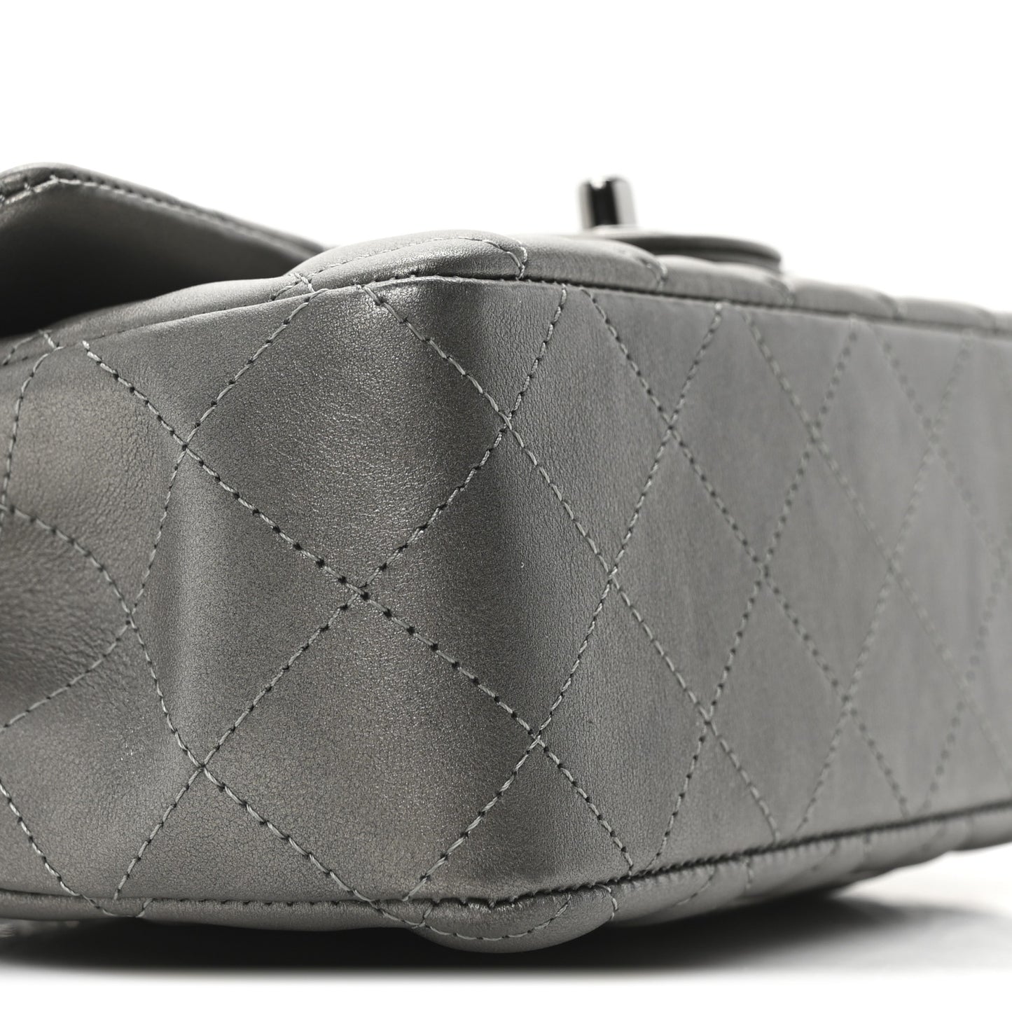 Metallic Lambskin Quilted Mini Rectangular Flap  Dark Grey