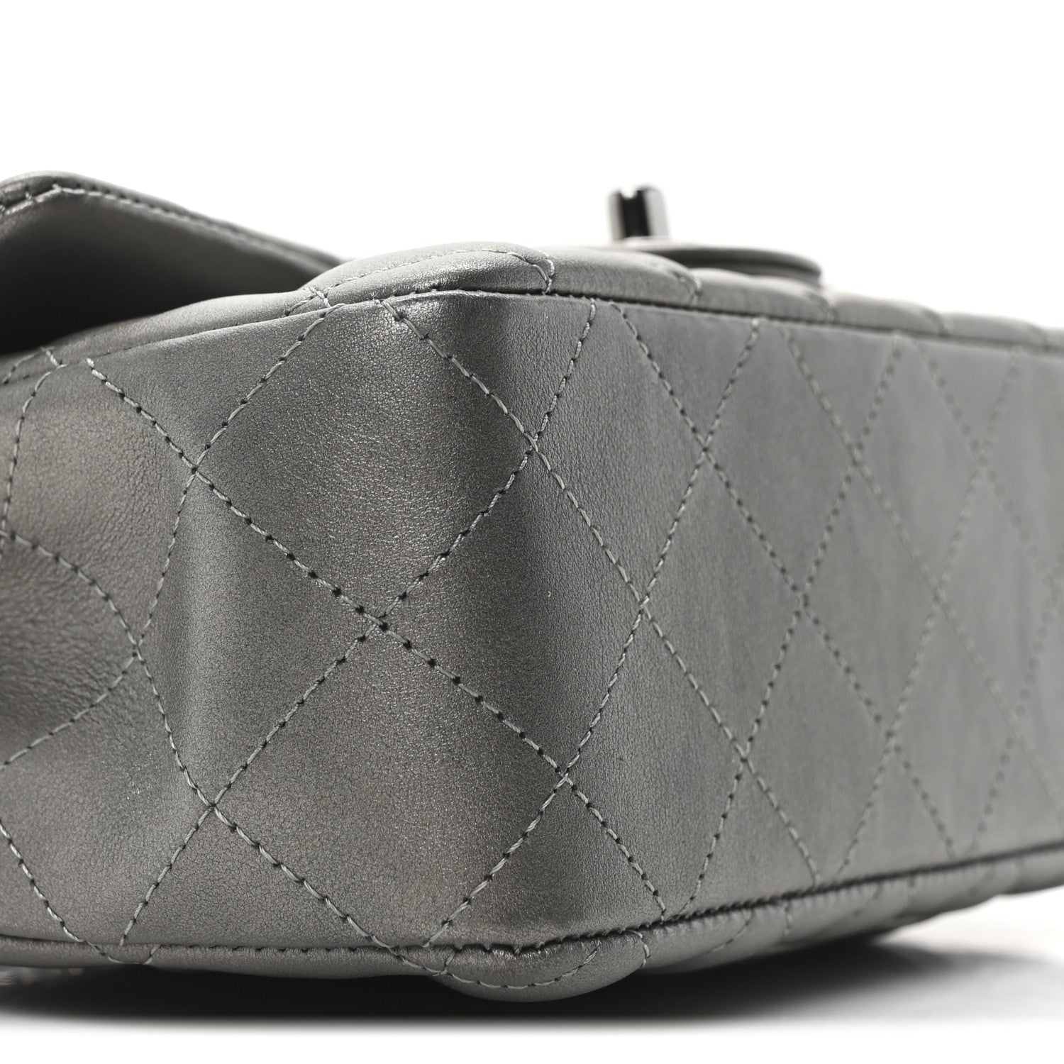 Chanel Metallic Lambskin Quilted Mini Rectangular Flap  Dark Grey 9 of 10
