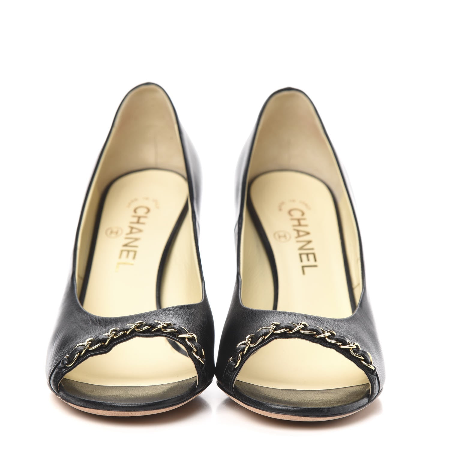 Chanel Lambskin Peep Toe CC Pumps 39 Black 2 of 9