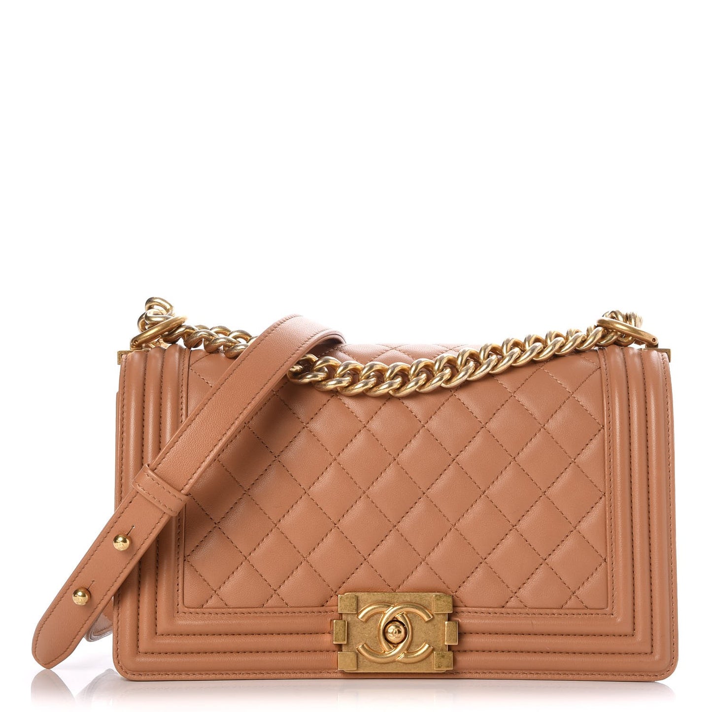 Calfskin Quilted Medium Boy Flap Beige