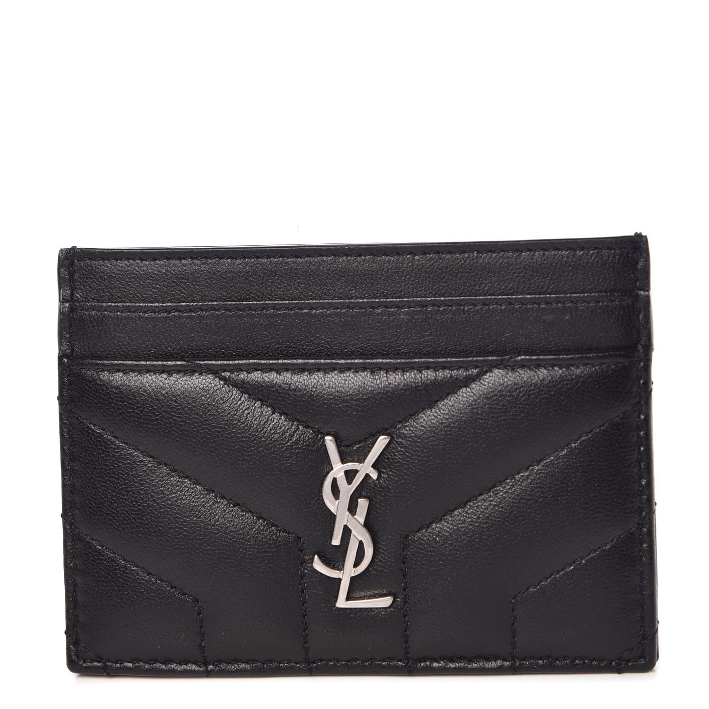 Calfskin Y Quilted Monogram LouLou Credit Card Case Black