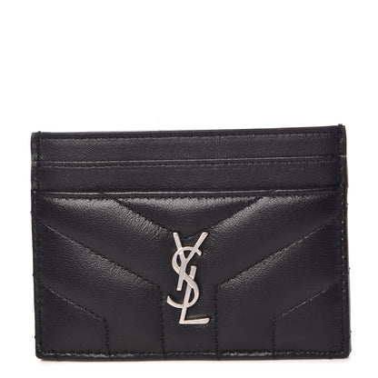 Saint Laurent Calfskin Y Quilted Monogram LouLou Credit Card Case Black 1 of 8