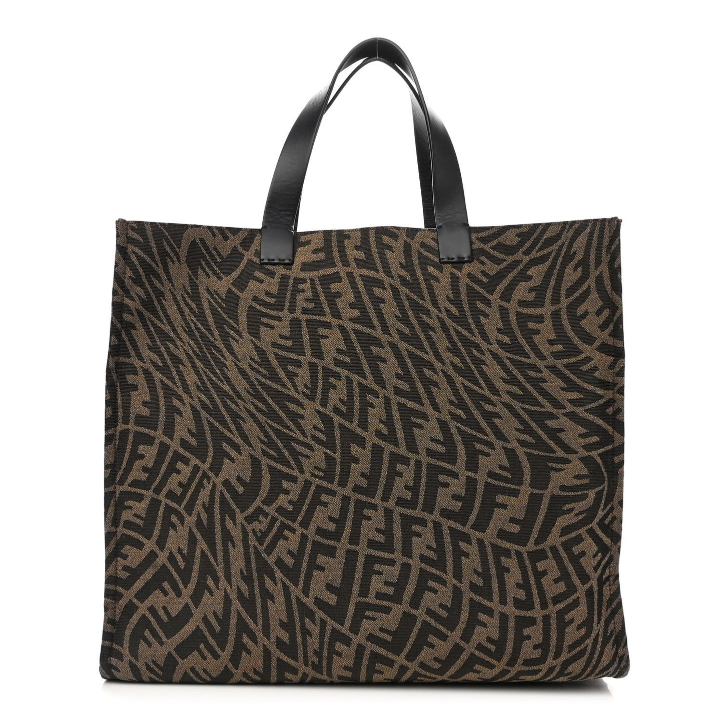 X SARAH COLEMAN Fabric Jacquard Vitello King FF Vertigo Shopping Tote Bag Tobacco Moro Black