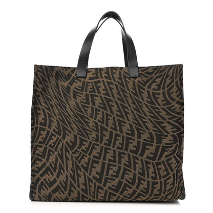 Fendi X SARAH COLEMAN Fabric Jacquard Vitello King FF Vertigo Shopping Tote Bag Tobacco Moro Black 1 of 11