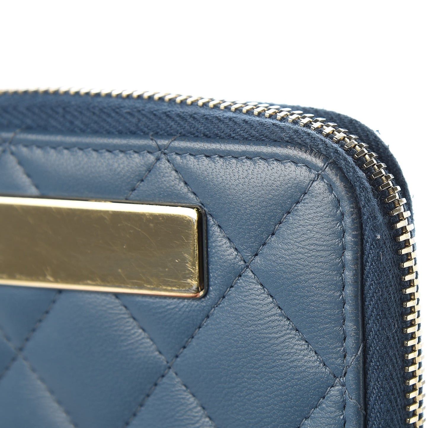 Lambskin Quilted Large Gusset Trendy CC Zip Around Wallet Blue