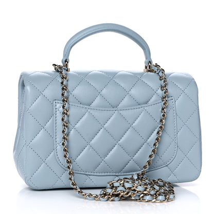 Chanel Lambskin Quilted Mini Top Handle Rectangular Flap Light Blue 3 of 12