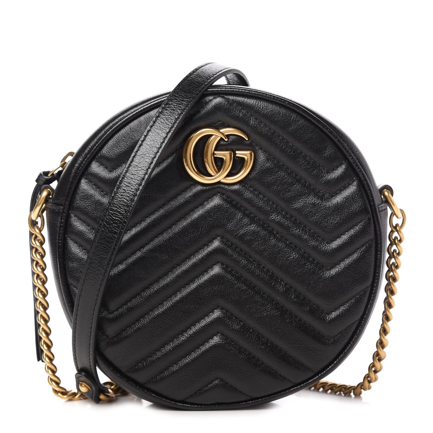 Gucci Azalea Calfskin Matelasse Heart Mini GG Marmont Round Shoulder Bag Black 1 of 10