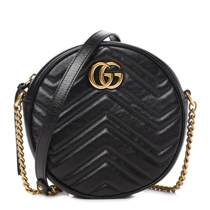 Gucci Azalea Calfskin Matelasse Heart Mini GG Marmont Round Shoulder Bag Black 1 of 10
