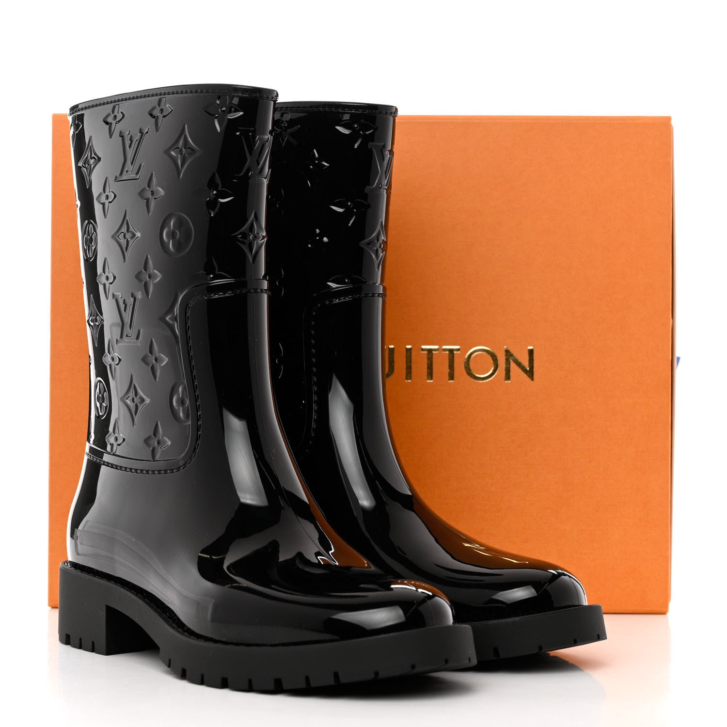 Louis Vuitton Rubber Embossed Monogram Drops Flat Half Boots 38 Black 7 of 7