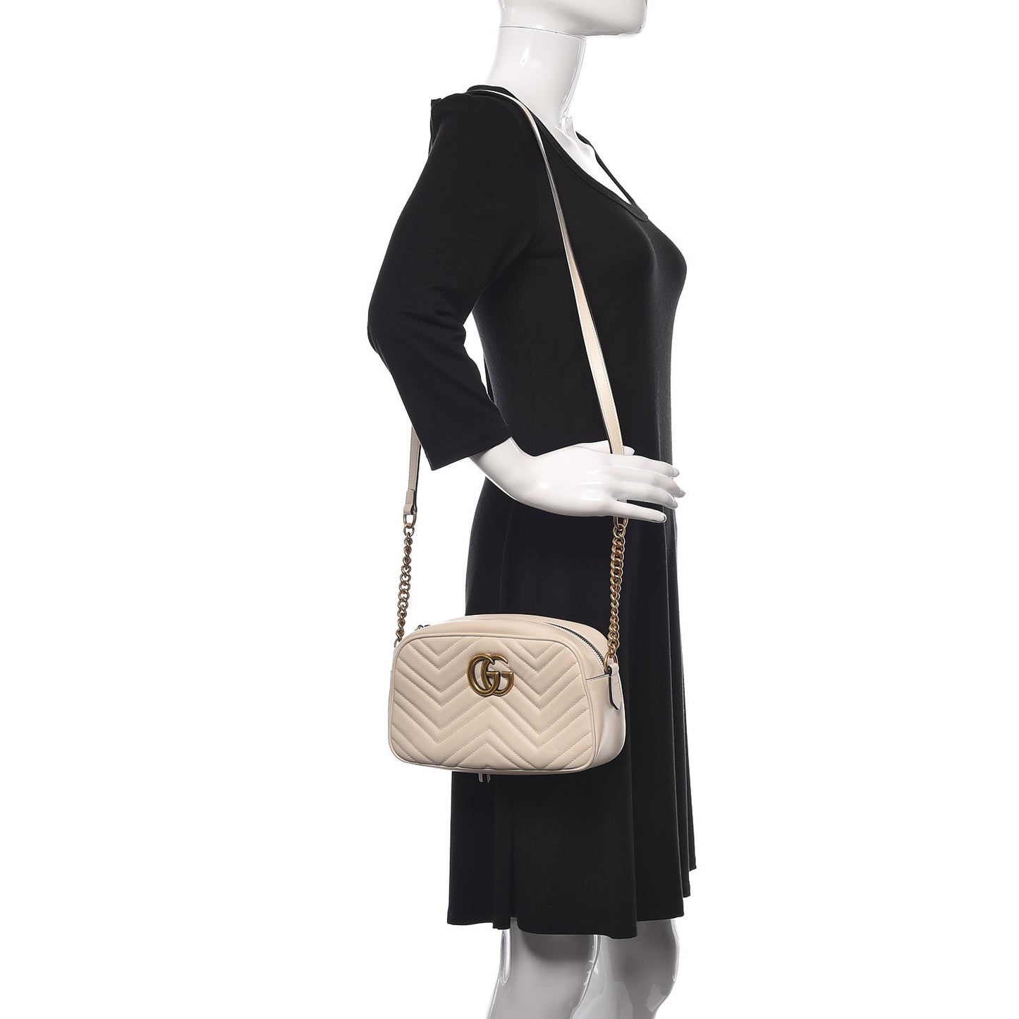 Calfskin Matelasse Small GG Marmont Chain Shoulder Bag White