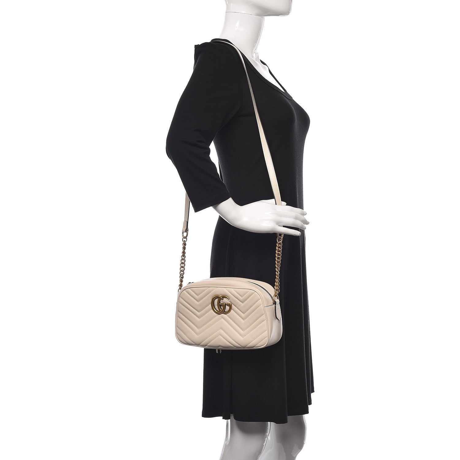 Gucci Calfskin Matelasse Small GG Marmont Chain Shoulder Bag White 2 of 11