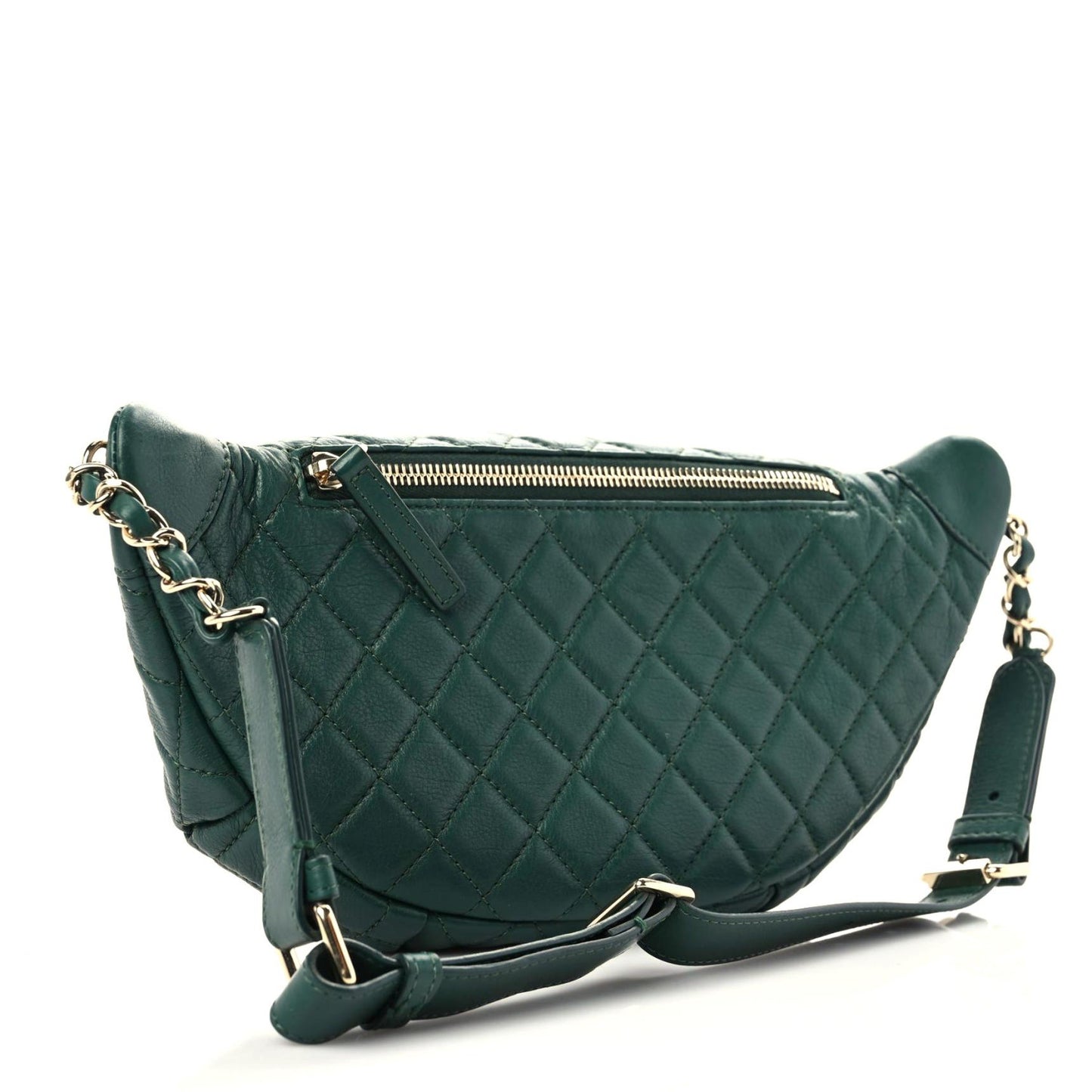 Calfskin Quilted Banane Waist Bag Fanny Pack Dark Green