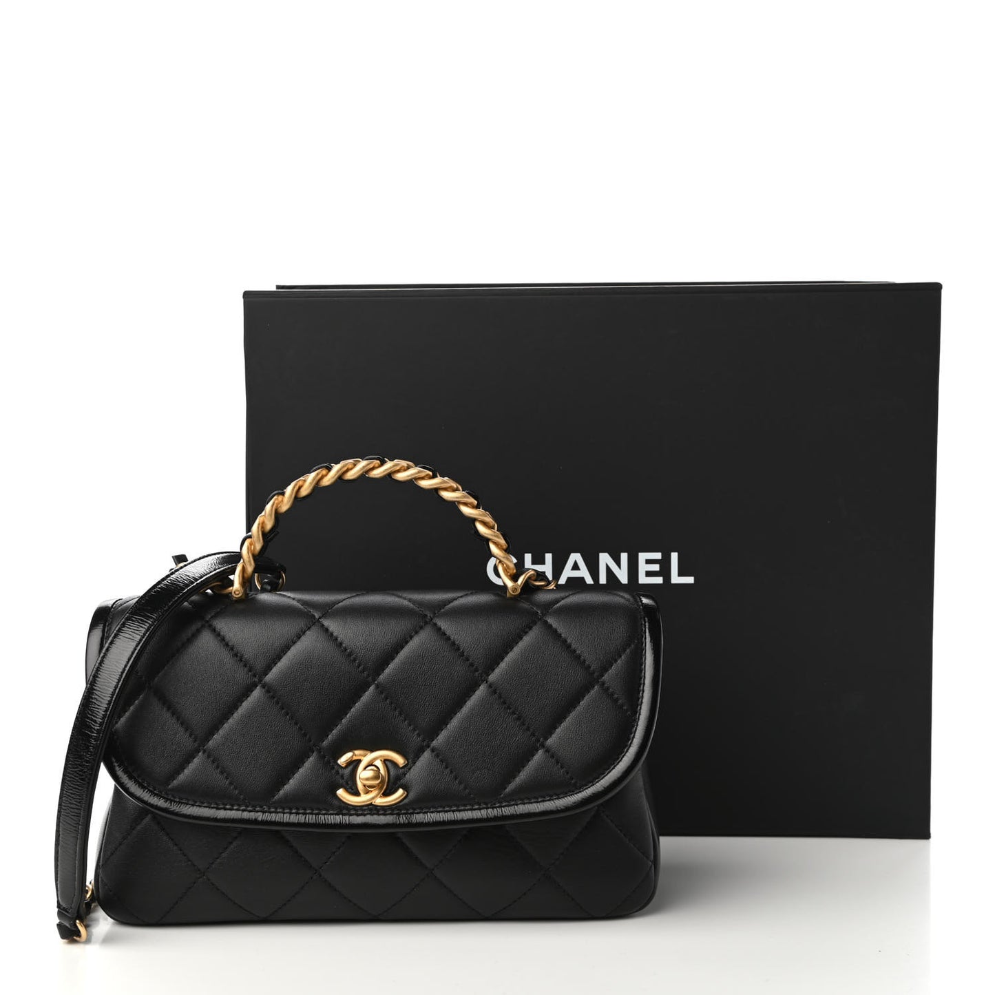 Lambskin Quilted Small La Parisienne Top Handle Flap Black