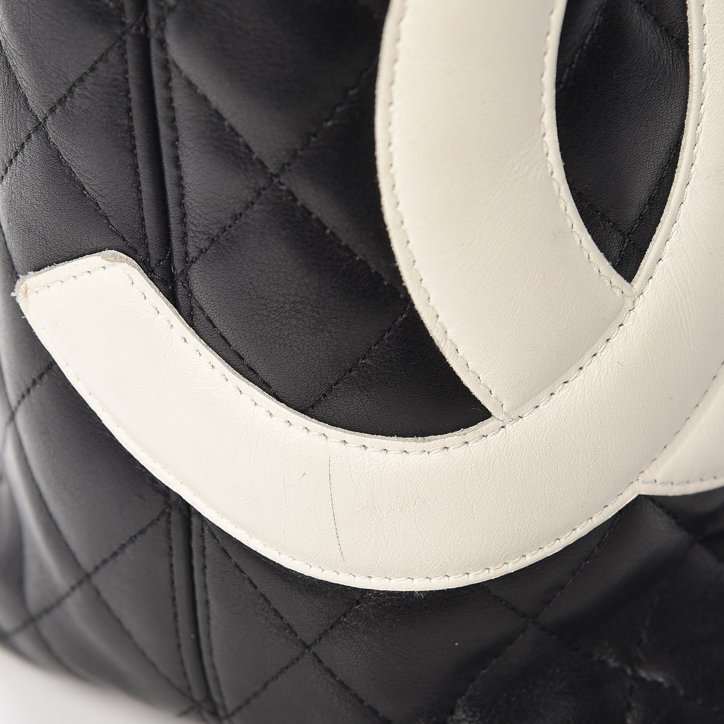 Calfskin Quilted Large Cambon Tote Black White