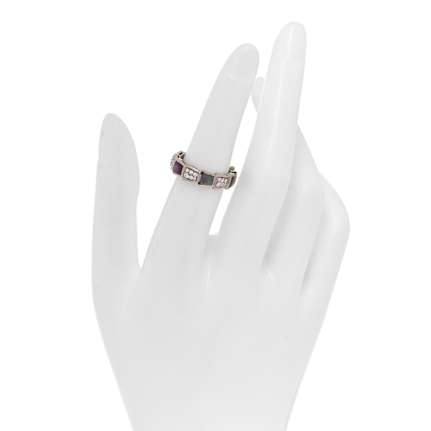 18K White Gold Diamond Gray Mother of Pearl Serpenti Viper Band Ring 52 6