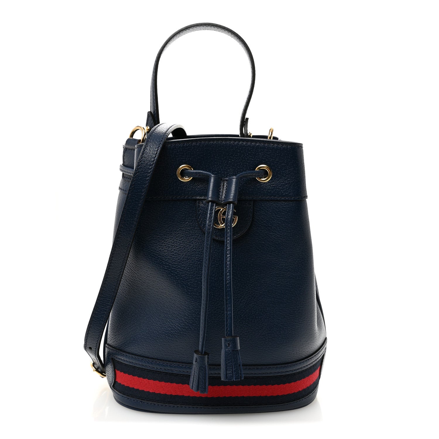 Gucci Glazed Textured Calfskin Web Small Ophidia Bucket Bag Blue Agata 1 of 10