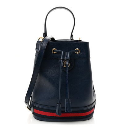 Gucci Glazed Textured Calfskin Web Small Ophidia Bucket Bag Blue Agata 1 of 10