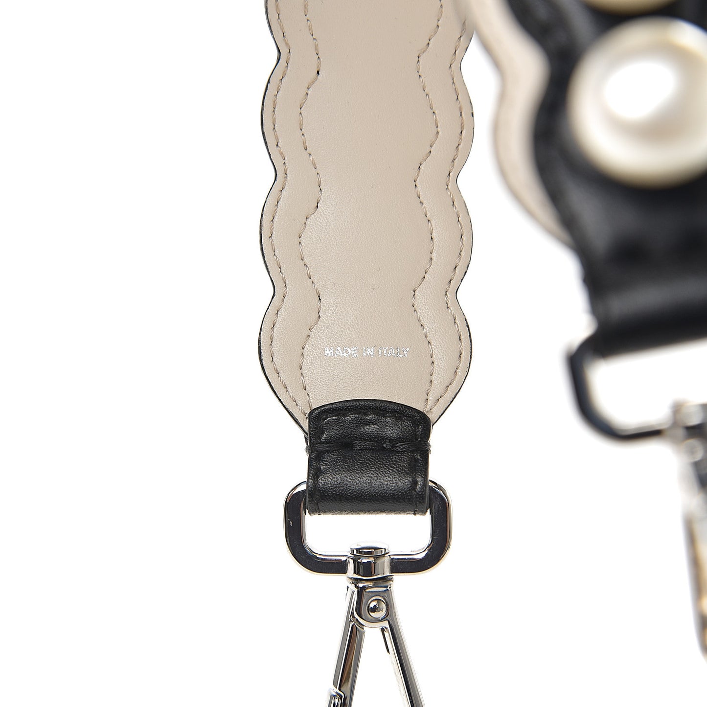 Calfskin Pearl Embellished Mini Strap You Black Camelia