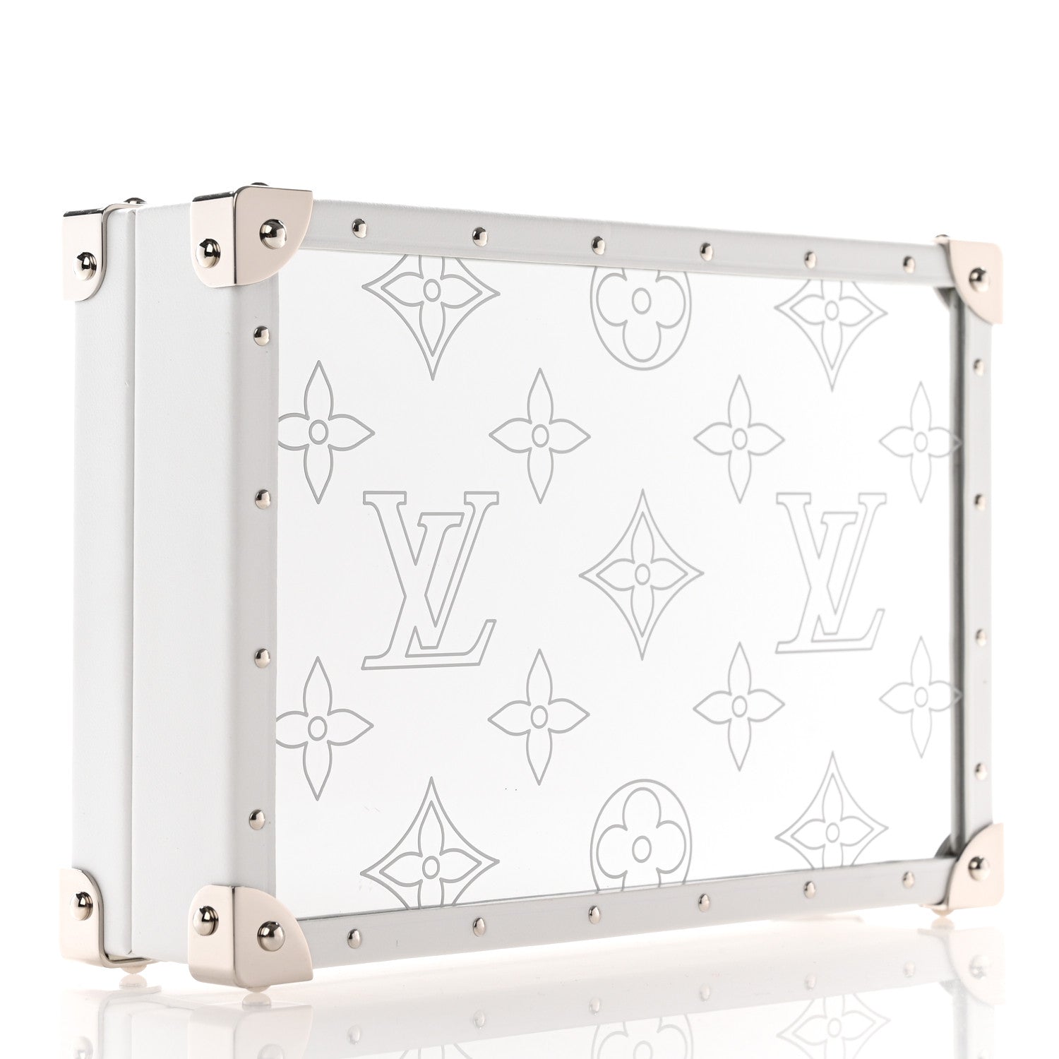 Louis Vuitton Calfskin Mirror Monogram Etched Jewelry Box Trunk White 3 of 12